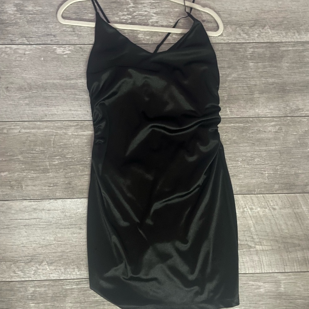 Sleek Black Satin Slip Dress